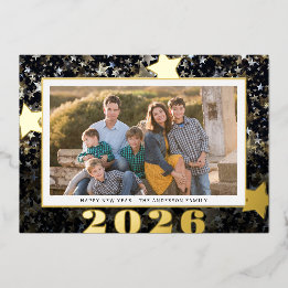 Happy New Year 2024 Star Confetti Foto Folien Feiertagskarte