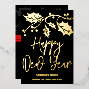 Happy New Year 2024 Unternehmen, rotes Band Folien Feiertagskarte