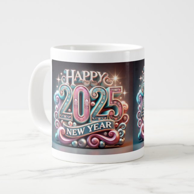 Happy New Year 2025 Coffee Customize Specialty Tas Jumbo-Tasse (Vorderseite Links)