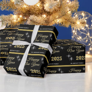 Happy New Year 2025 Elegante Glitzern Geschenkpapier