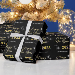 Happy New Year 2025 Elegante Glitzern Geschenkpapier