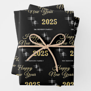 Happy New Year 2025 Elegante Glitzern Geschenkpapier Set