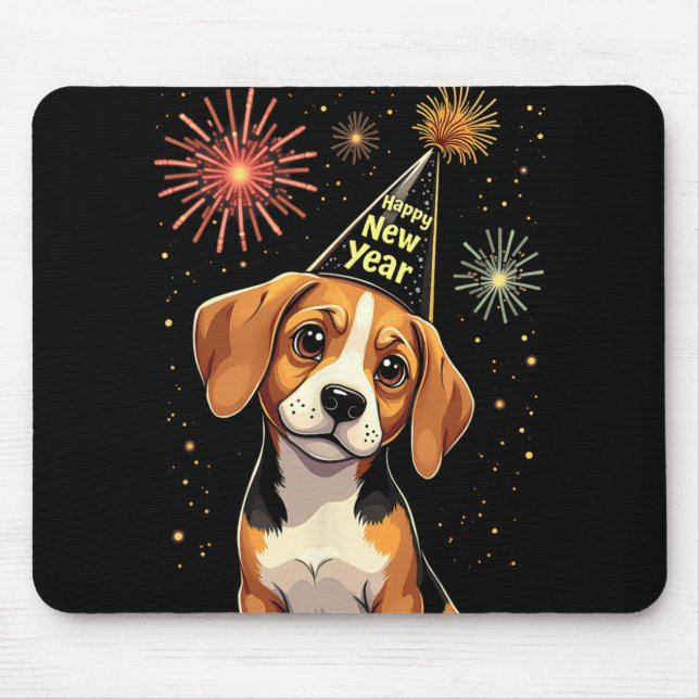 Happy New Year 2025 Eve Firework Dog Funny Beagle  Mousepad (Vorne)
