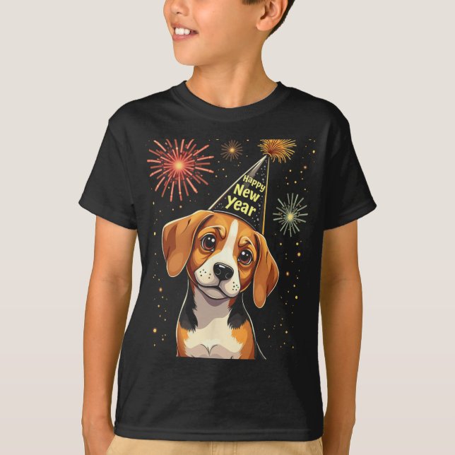 Happy New Year 2025 Eve Firework Dog Funny Beagle  T-Shirt (Vorderseite)