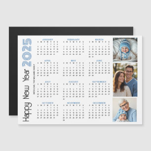 Happy New Year 2025 Kalender blauen Foto Magnetkarte