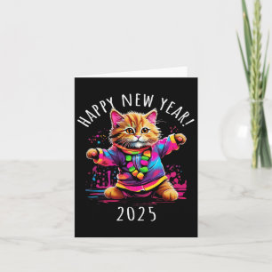Happy New Year 2025 Party Dancing Cat Design Karte