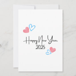HAPPY NEW YEAR 2025 Red Blue Herz Holiday Card Feiertagskarte