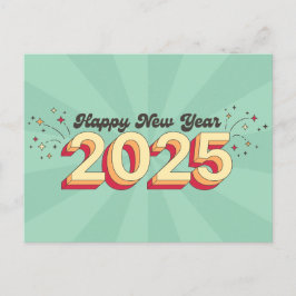 Happy New Year 2025 Retro-Stil Typografie Postkarte
