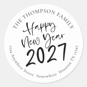 Happy New Year 2025 Script Rückgabeadresse Runder Aufkleber