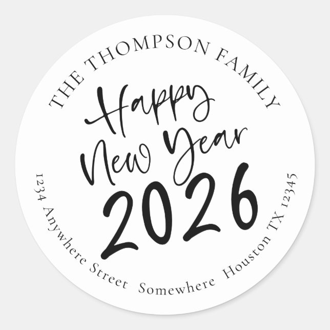 Happy New Year 2025 Script Rückgabeadresse Runder Aufkleber (Vorderseite)