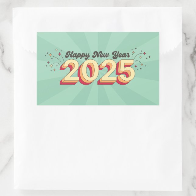 Happy new year 2025 Stern Groovy Retro Text Rechteckiger Aufkleber (Tasche)