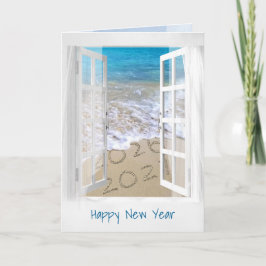 Happy New Year 2026 Beach Window Karte