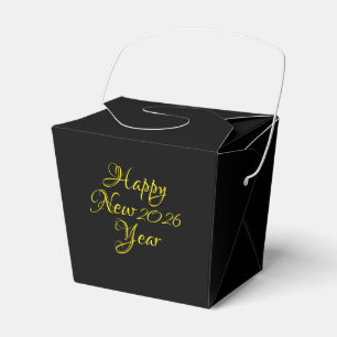 Happy New Year 2026 Black and Yellow Script Geschenkschachtel