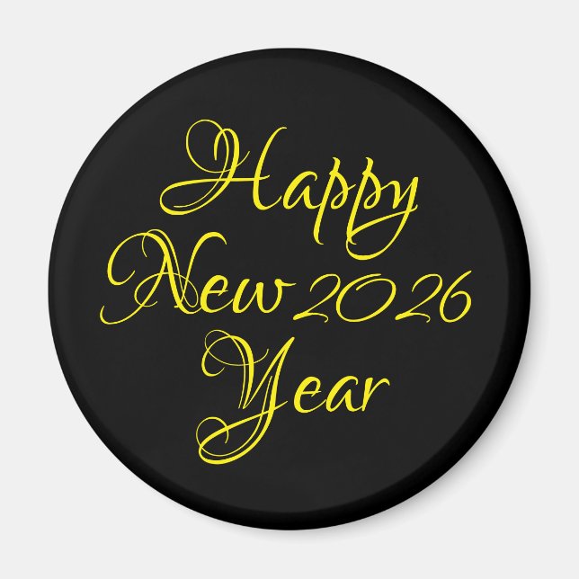 Happy New Year 2026 Black and Yellow Script Magnet (Vorne)