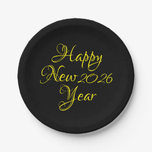 Happy New Year 2026 Black and Yellow Script Pappteller