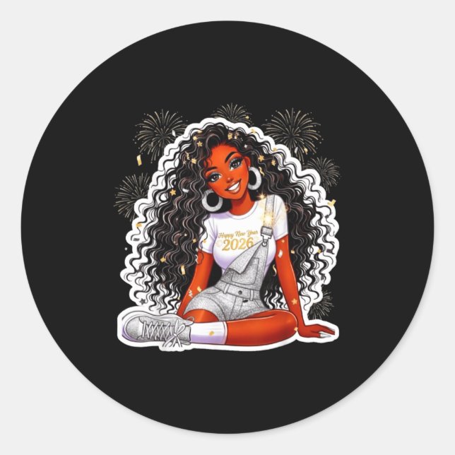 Happy New Year 2026 Black Girl Magic Melanin  Runder Aufkleber (Vorderseite)