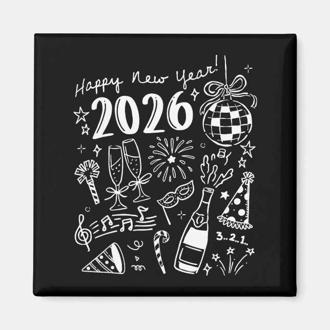 Happy New Year 2026 Bow Funny  Magnet (Vorne)