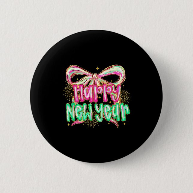 Happy New Year 2026 Brushstroke Coquette Firework  Button (Vorderseite)