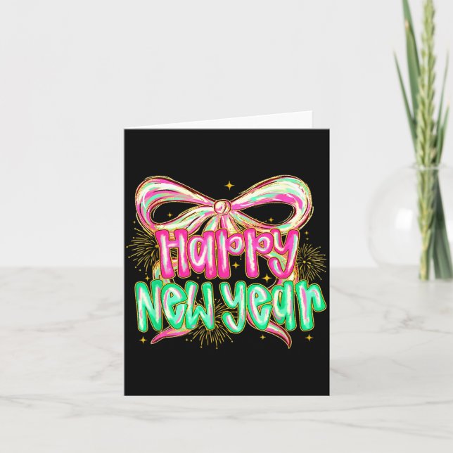Happy New Year 2026 Brushstroke Coquette Firework  Karte (Vorderseite)