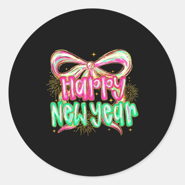 Happy New Year 2026 Brushstroke Coquette Firework  Runder Aufkleber (Vorderseite)