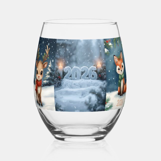 happy new year 2026 candlelight  weinglas ohne stiel (Vorderseite)