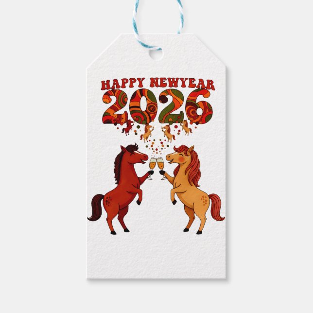 Happy New Year 2026 – Celebrating Horses with Cham Geschenkanhänger (Vorderseite)