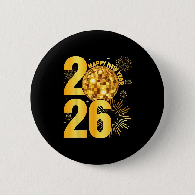 Happy New Year 2026 Coquette Bow Disco Ball New Ye Button (Vorderseite)