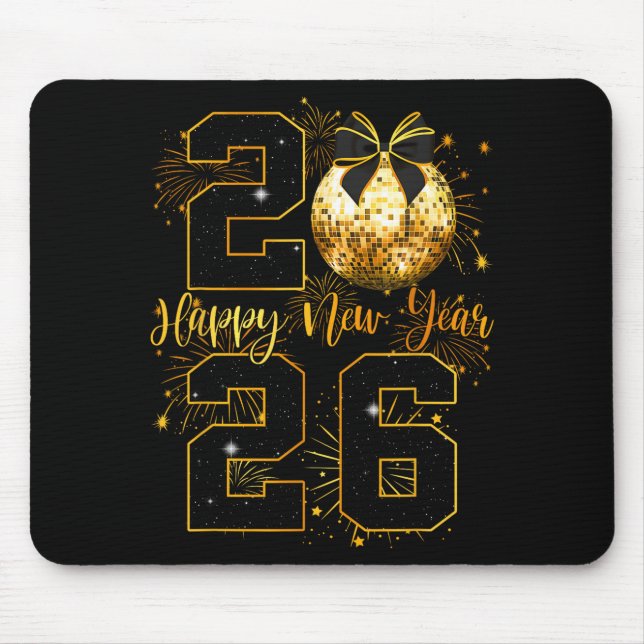 Happy New Year 2026 Coquette Bow Disco Ball New Ye Mousepad (Vorne)