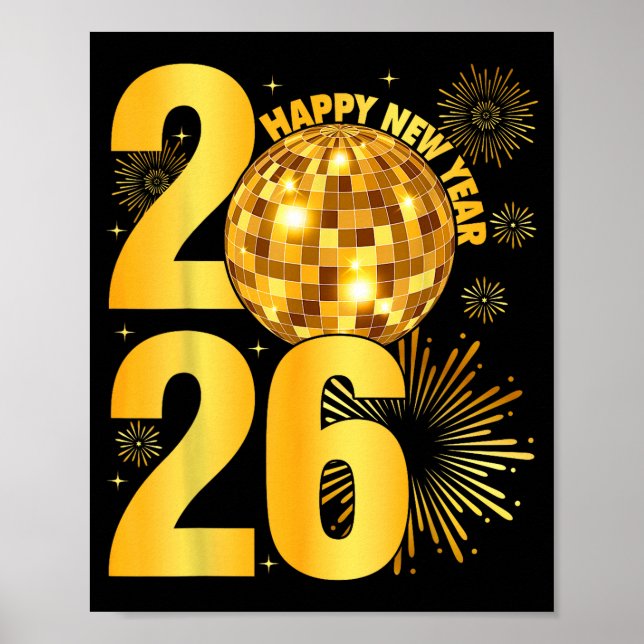 Happy New Year 2026 Coquette Bow Disco Ball New Ye Poster (Vorne)