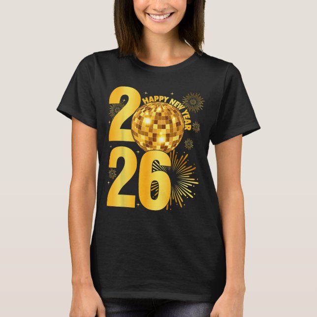 Happy New Year 2026 Coquette Bow Disco Ball New Ye T-Shirt (Vorderseite)