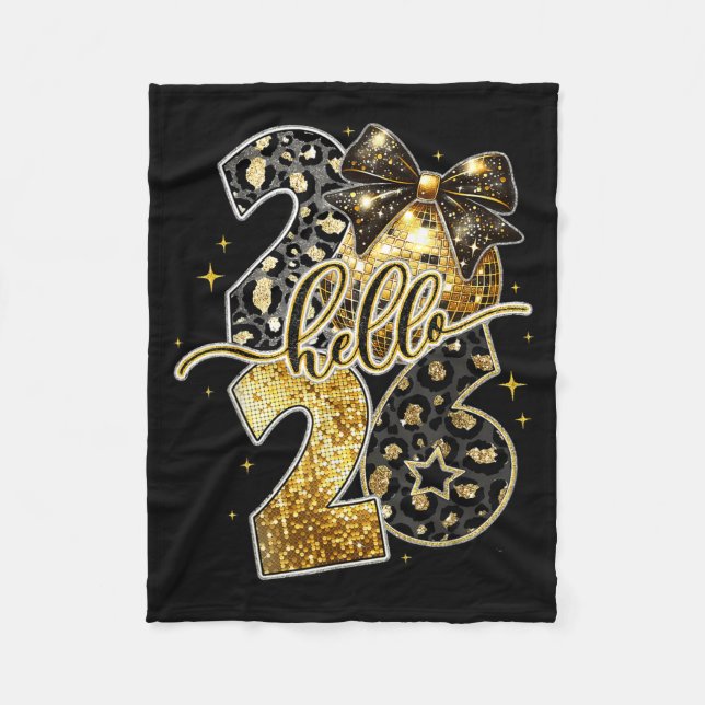 Happy New Year 2026 Coquette Bow Golden Family Mat Fleecedecke (Vorderseite)