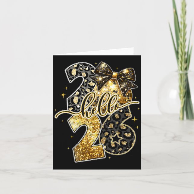 Happy New Year 2026 Coquette Bow Golden Family Mat Karte (Vorderseite)