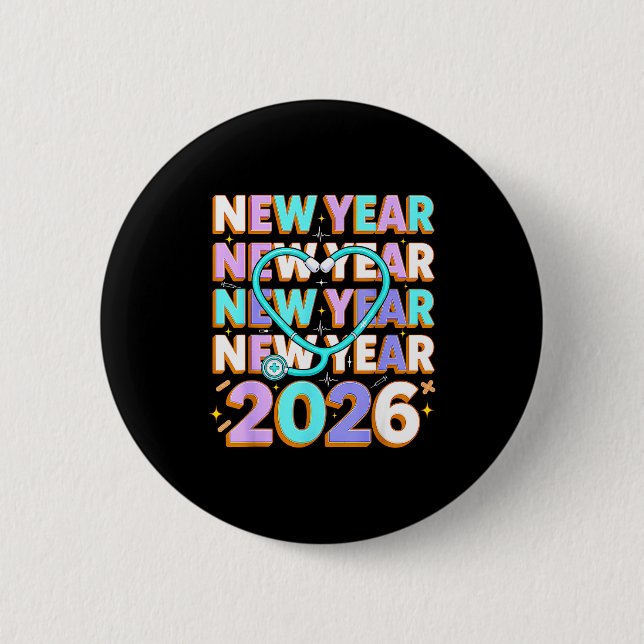 Happy New Year 2026 Coquette Bows New Years Nurse  Button (Vorderseite)