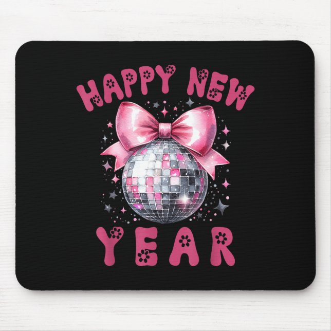 Happy New Year 2026 Coquette Nk Bow Disco Ball Wom Mousepad (Vorne)