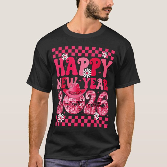 Happy New Year 2026 Cowgirl Cowboy Disco Ball Girl T-Shirt (Vorderseite)