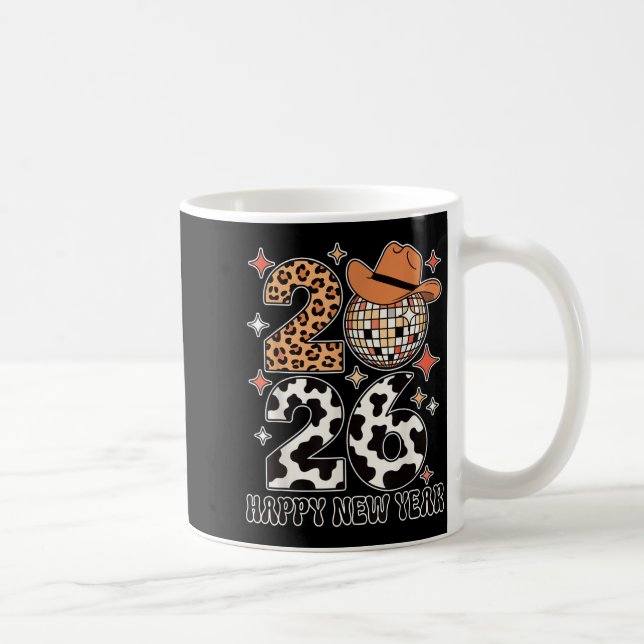 Happy New Year 2026 Cowgirl Disco Ball Western Leo Kaffeetasse (Rechts)