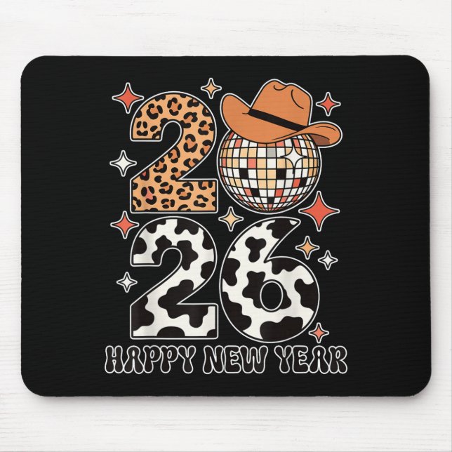 Happy New Year 2026 Cowgirl Disco Ball Western Leo Mousepad (Vorne)