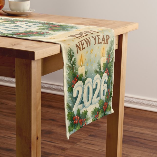 happy new year 2026 cozy table runner kurzer tischläufer (Beispiel)