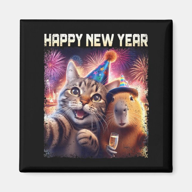 Happy New Year 2026 Cute Cat Capybara Party Art  Magnet (Vorne)
