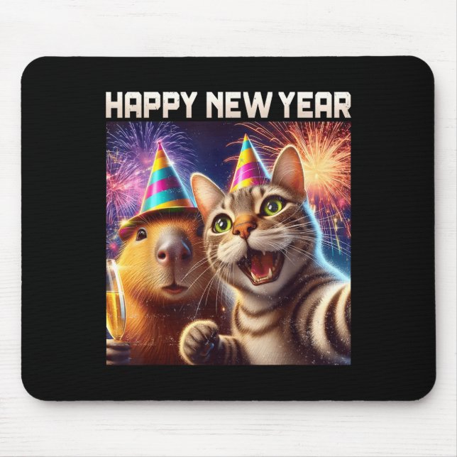 Happy New Year 2026 Cute Cat Capybara Party Art  Mousepad (Vorne)