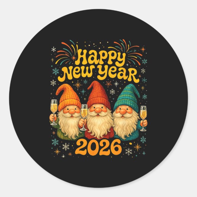 Happy New Year 2026 Cute Gnome Party Gift  Runder Aufkleber (Vorderseite)