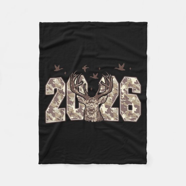 Happy New Year 2026 Deer Buck Hunting Camo Camoufl Fleecedecke (Vorderseite)
