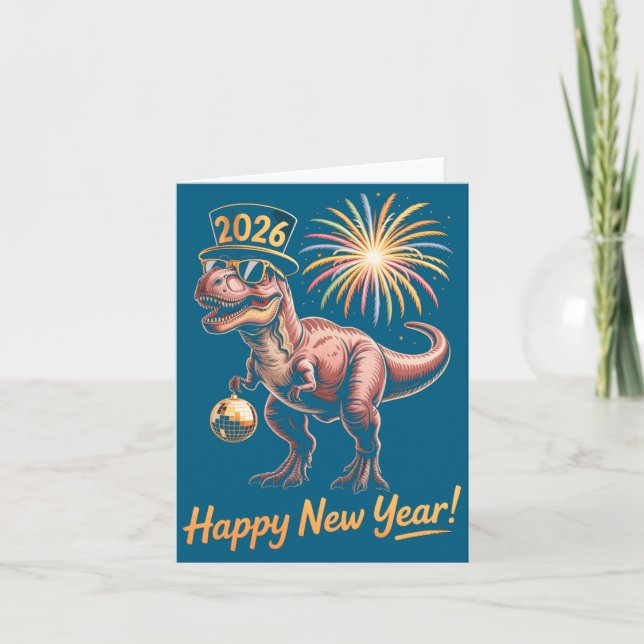 Happy New Year 2026 Dinosaur Funny Dino Tee For Ad Karte (Vorderseite)