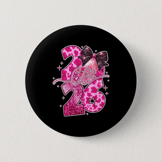 Happy New Year 2026 Disco Ball Bow New Year's Eve  Button (Vorderseite)