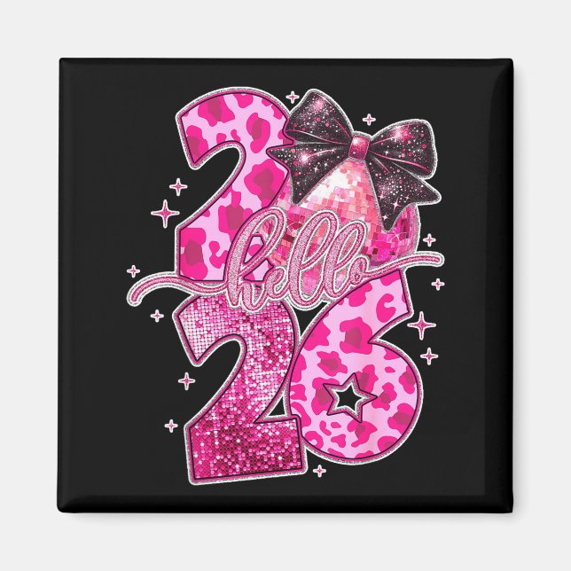 Happy New Year 2026 Disco Ball Bow New Year's Eve  Magnet (Vorne)