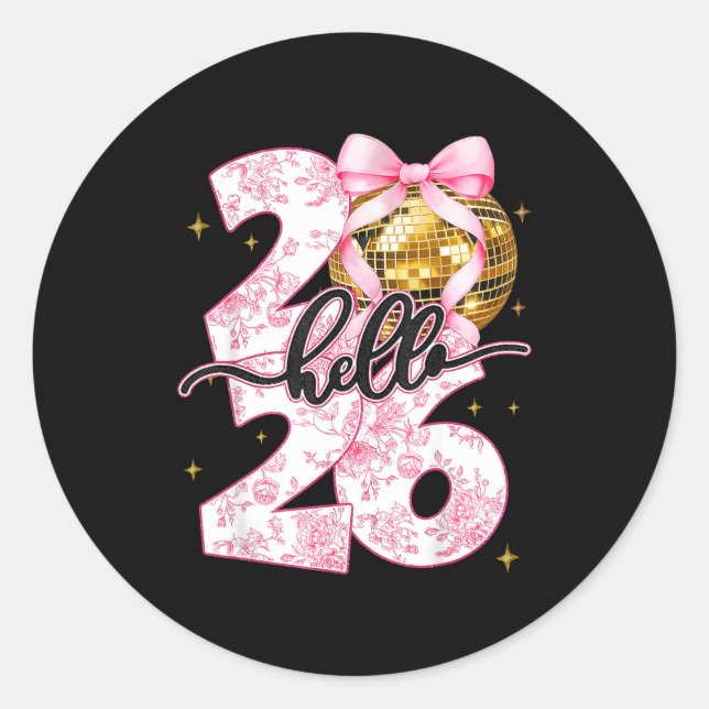 Happy New Year 2026 Disco Ball Bow New Year's Eve  Runder Aufkleber (Vorderseite)