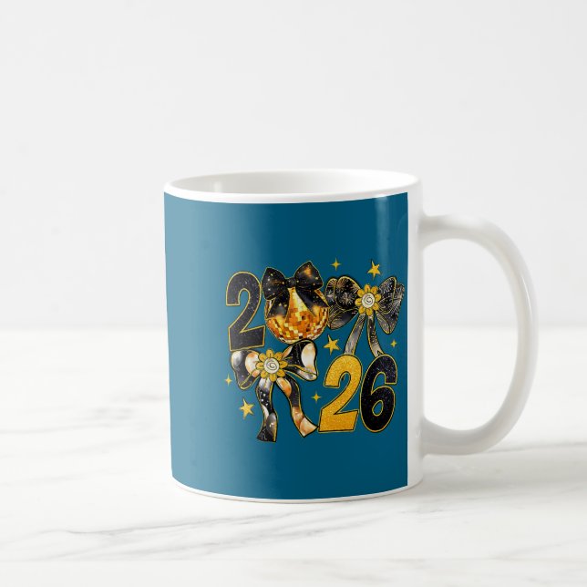 Happy New Year 2026 Disco Ball Coquette Bow New Ye Kaffeetasse (Rechts)