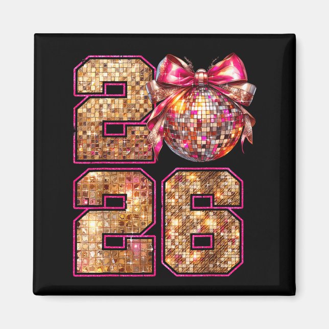 Happy New Year 2026 Disco Ball Nk Coquette Bow Fam Magnet (Vorne)