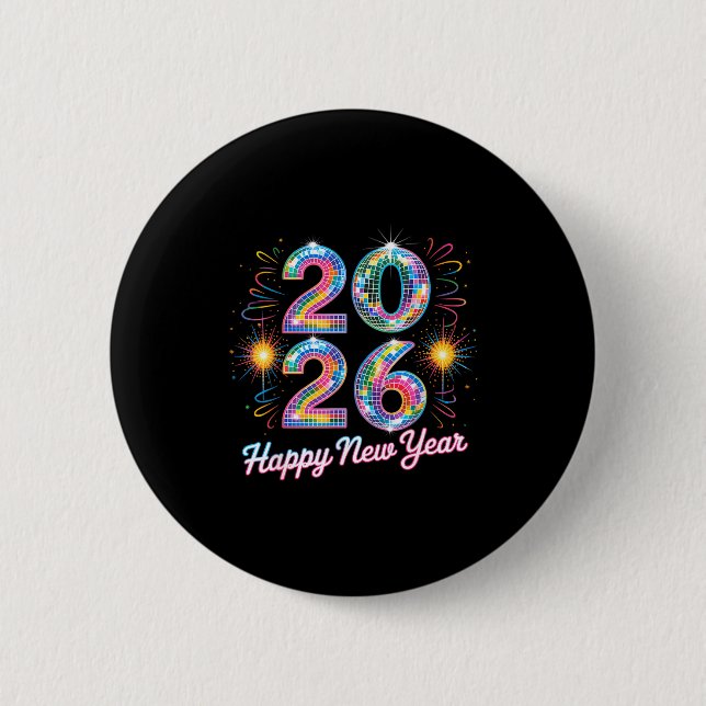 Happy New Year 2026 Disco Ball Retro Family Matchi Button (Vorderseite)