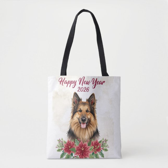 Happy New Year 2026 Dog Lover Tote Bag Tasche (Vorderseite)